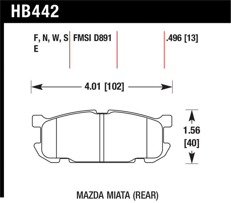 Mazda Miata Brake Pad Set - Rear - Hawk Performance - HP+ - `01-`02